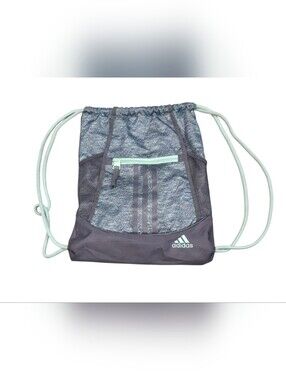 adidas Drawstring Gym Sack in Heathered Charcoal with Mint Accents